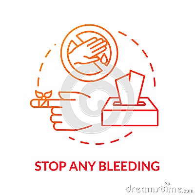 Bleeding stop tips concept icon. Emergency medical course, first aid training, injury compression, bandage applying thin Vector Illustration