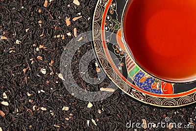 Blend of premium tea leaves and chinese tea cup Stock Photo