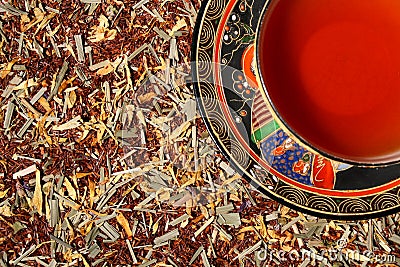 Blend of premium tea leaves and chinese tea cup Stock Photo