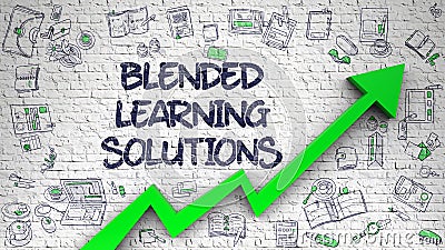 Blended Learning Solutions Drawn on White Wall. 3d. Stock Photo