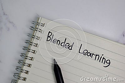 Blended Learning write on a book isolated on office desk Stock Photo