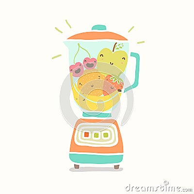 Blender full of funny fruits. Vector Illustration