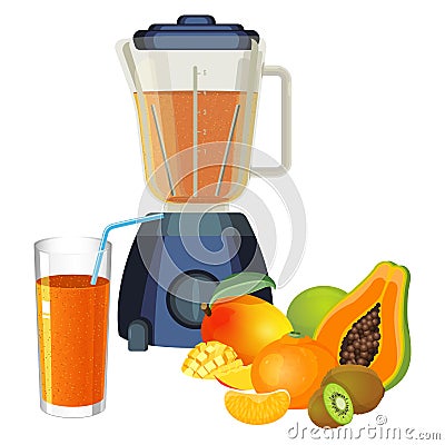 Blender and glass of smoothie made of tropical fruits vector Vector Illustration