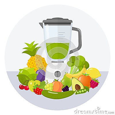 Blender green smoothie flat design icon Vector Illustration