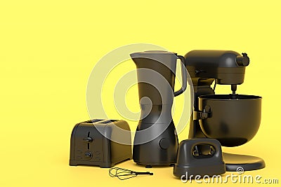 Blender for making healthy smoothie, hand mixer and toaster on monochrome Stock Photo