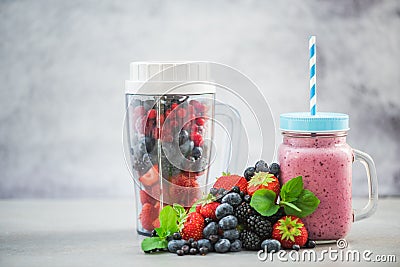 Blender ready for making berry smoothie Stock Photo