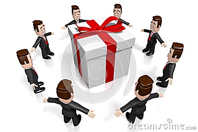 3D businessmen, giftbox concept Stock Photo