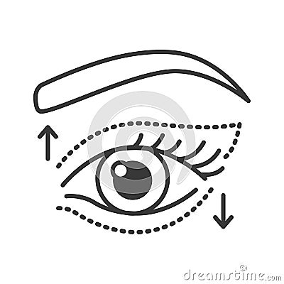 Blepharoplasty black line icon. Eye lift sign. Eye shape change cosmetic surgery. Blond woman concept. Sign for web page, mobile Vector Illustration