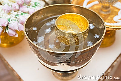 Bless water in Thai wedding ceremony Stock Photo