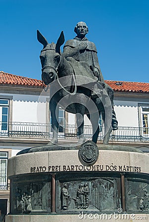 The Blessed Bartholomew of the Martyrs statue in Viana do Castelo, Portugal - Vertical Editorial Stock Photo
