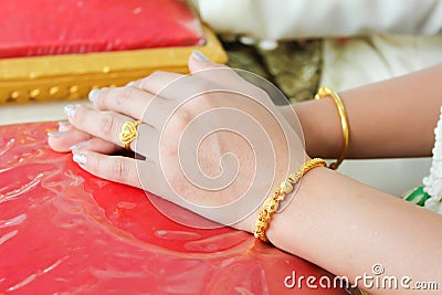 Blessed water at Thai wedding ceremony. Stock Photo