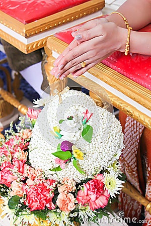 Blessed water at Thai wedding ceremony. Stock Photo