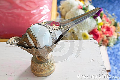 Blessed water at Thai wedding ceremony. Stock Photo