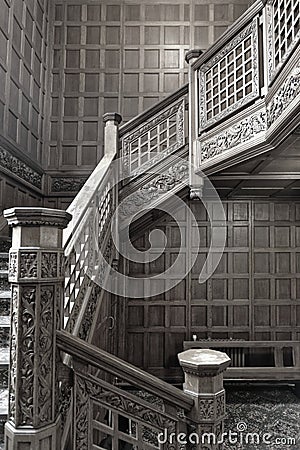 Bletchley park, Vintage wooden staircase Stock Photo