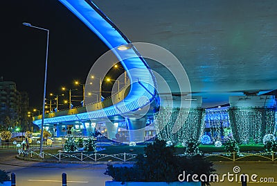 Blue bridge, lighted in the night Editorial Stock Photo
