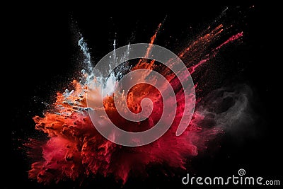 blew up of colorful holi powder paints in Vivid red colors Stock Photo