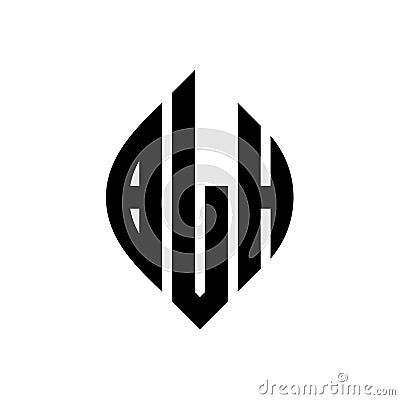 BLH circle letter logo design with circle and ellipse shape. BLH ellipse letters with typographic style. The three initials form a Vector Illustration