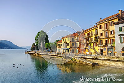 View of the town Omegna and the river Nigoglia at the Editorial Stock Photo