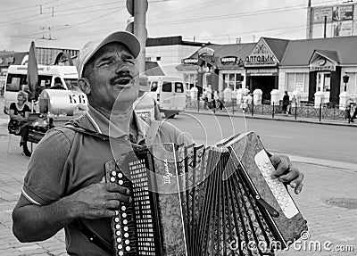 Blind Accordian Player Plays for Money Editorial Stock Photo