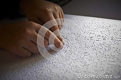 Blind children read text in braille Stock Photo