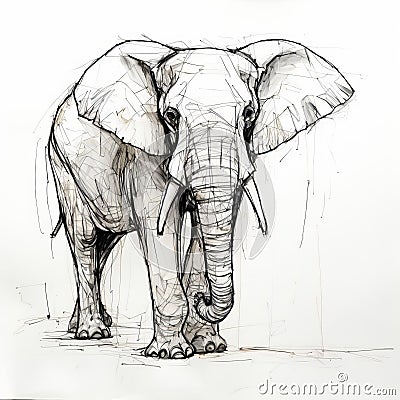 Blind Contour Elephant Full Body Sketch Stock Photo