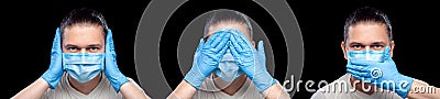 Blind deaf mute male portrait of a doctor in a medical mask. Stock Photo