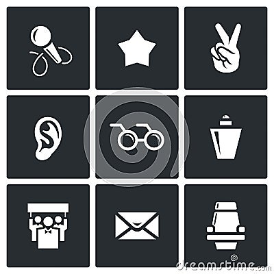 Blind listening songs artist icons set. Vector Illustration. Stock Photo