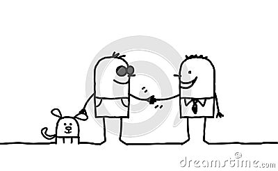 Blind man shaking hand with other man Vector Illustration