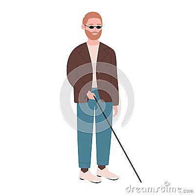 Blind man with walking stick Cartoon Illustration