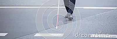 Blind Person Crossing Street Stock Photo