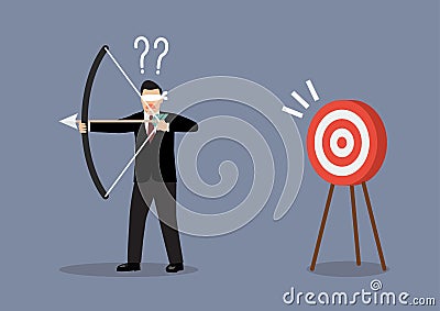 Blindfold businessman look for target in wrong direction Vector Illustration