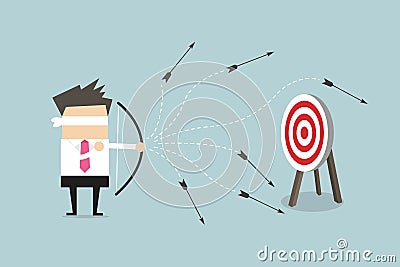 Blindfold businessman loser shooting arrow Vector Illustration