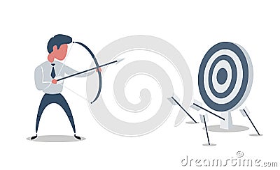 Blindfold businessman shooting arrow Vector Illustration