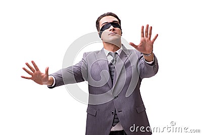 The blindfolded businessman isolated on white Stock Photo