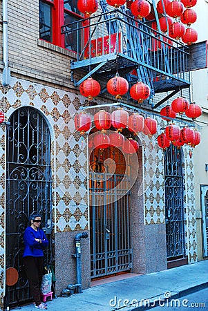 Blindfolded elderly woman at a Buddhist temple Editorial Stock Photo