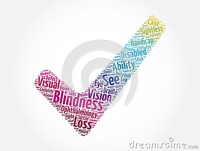 Blindness check mark word cloud collage, medical concept background Stock Photo