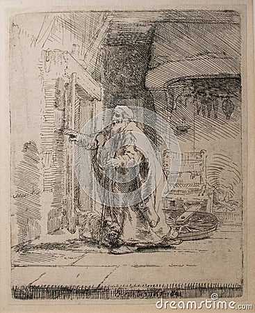 The Blindness of Tobit from 1651. by Rembrandt Editorial Stock Photo