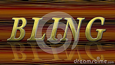 Bling gold text word with reflection on wooden table Stock Photo