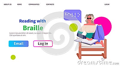 bling woman reading with braille alphabet people with disabilities concept horizontal Vector Illustration
