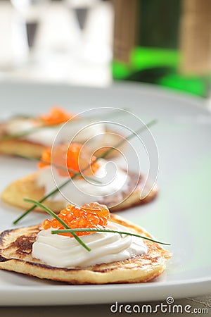 Blinis with caviar Stock Photo