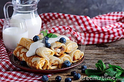 BLINIS PIE WITH COTTAGE CHEESE .selective focus Stock Photo