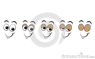 Blink eye animation step. Human cartoon face with blinking eyeball. Vector illustration on white background Vector Illustration