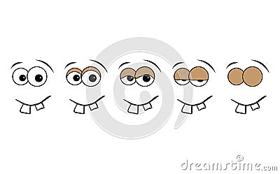 Blink eye animation step. Human cartoon face with blinking eyeball. Vector illustration on white background Vector Illustration