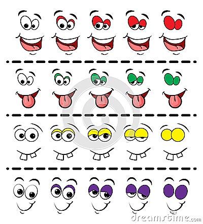 Blink eye animation steps. Cartoon facial comic stages illustration isolated on white background Vector Illustration