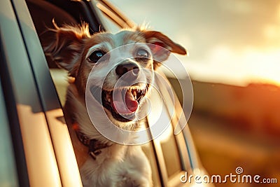 Blissful Barkmobile Journey: Dog's Pure Ecstasy. Stock Photo