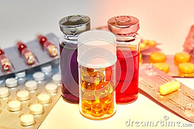 Blister Medical Pills Pharmaceutical Stuff Stethoscope. health care concept Stock Photo