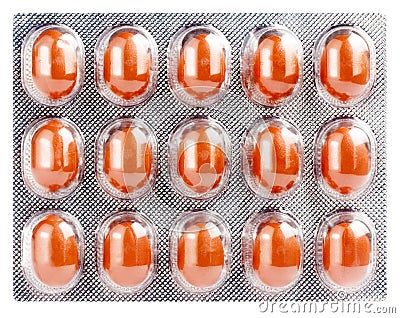 Blister Orange Pills Isolated Stock Photo
