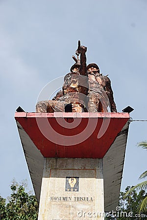 Blitar, East Java, Indonesia - April 10th, 2020 : Trisula monument. The trident monument was built to commemorate the hero who die Editorial Stock Photo