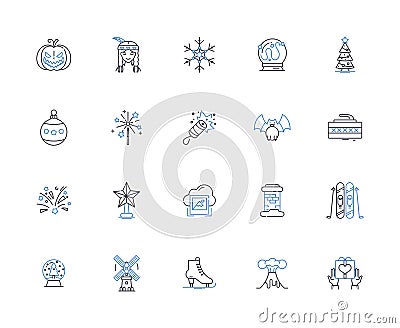 Blizzard line icons collection. Snow, Winter, Freeze, Chill, Storm, Whiteout, Wind vector and linear illustration. Frost Vector Illustration