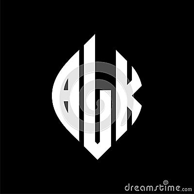 BLK circle letter logo design with circle and ellipse shape. BLK ellipse letters with typographic style. The three initials form a Vector Illustration